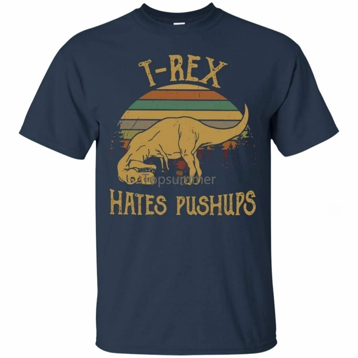 T-Rex Hates Pushups Vintage G200 Navy Cotton T-Shirt Men Made In Usa