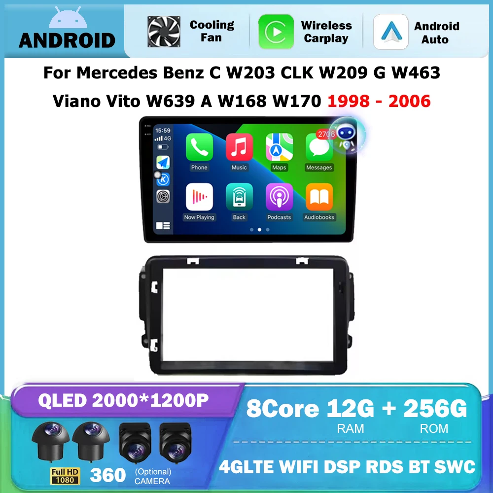 Фото Android Auto Carplay для Mercedes Benz C W203 CLK W209 G W463 Viano Vito W639 A W168 W170 1998-2006 Автомобильный радиоприемник GPS Видеоплеер №1