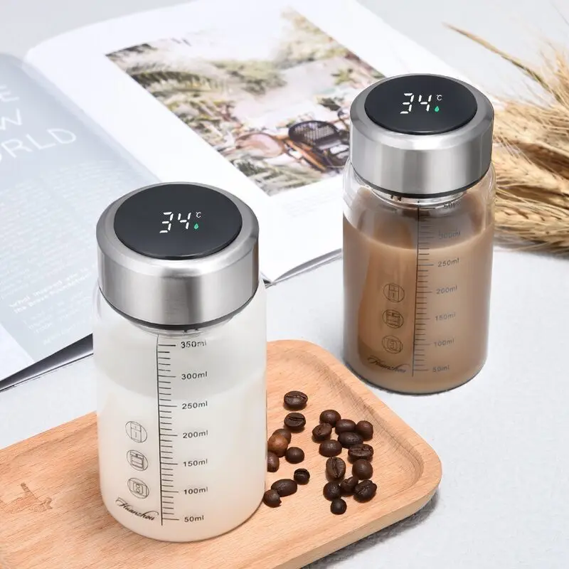 

500ml Heat-resistant Glass Milk Bottle Lid Cover Milk Cup Children Graduated Mug Display Temperature Portable Water Student