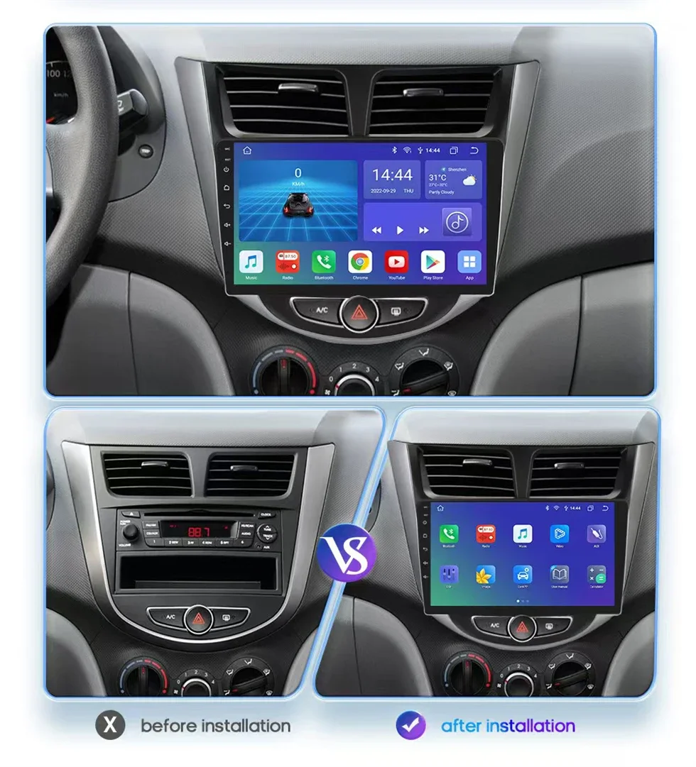 Android 14 Carplay 9-дюймовый автомобильный радиоприемник для Hyundai Solaris Verna Accent 1 2010-2016