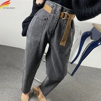 dfrcaeg 2022 summe harem jeans pants women full length denim baggy jeans with belt loose washed high waist trousers mujer
