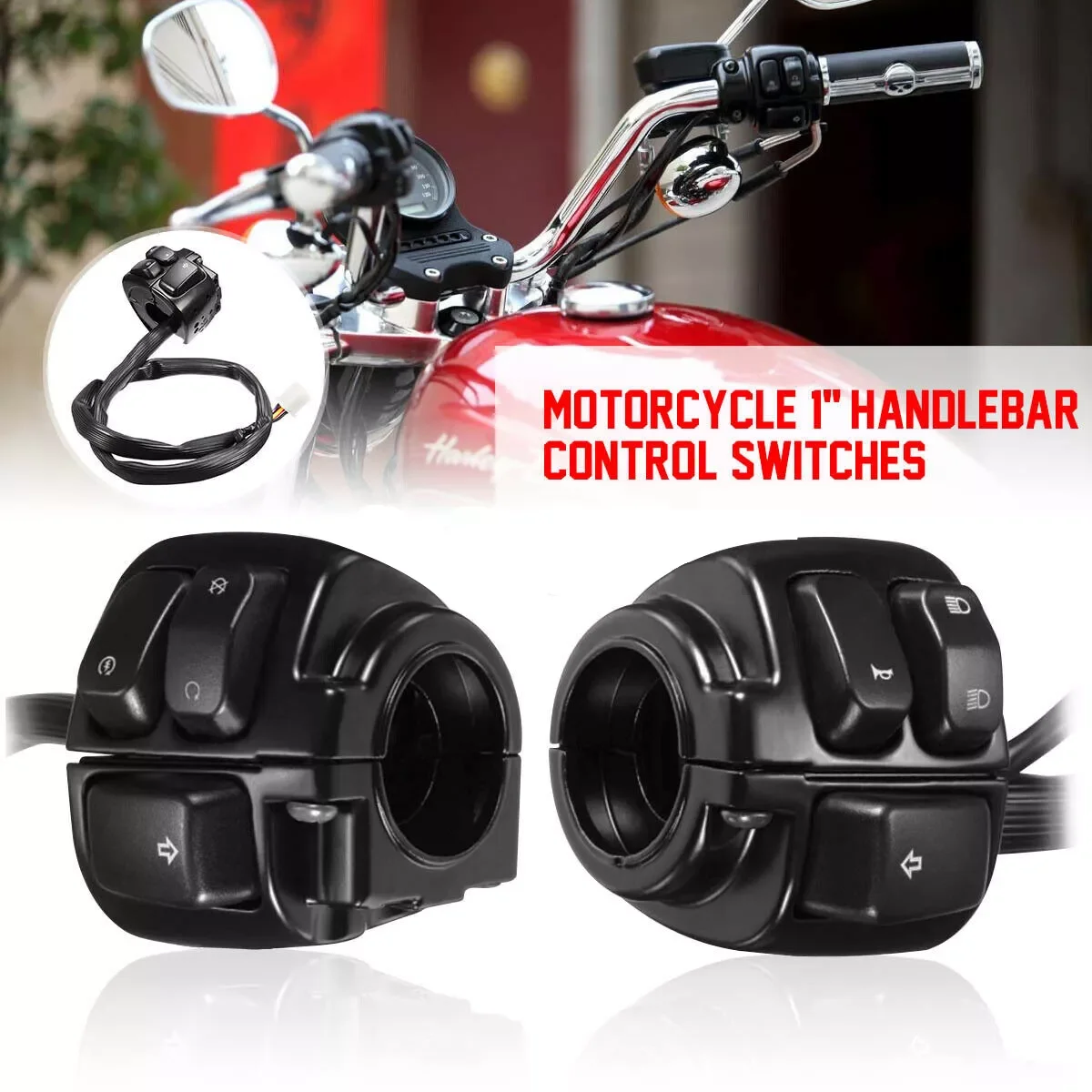 

1" 25mm Handlebar Control Switch Turn Signal Horn For Harley Dyna Softail Sportster 883 1200 1996-2012