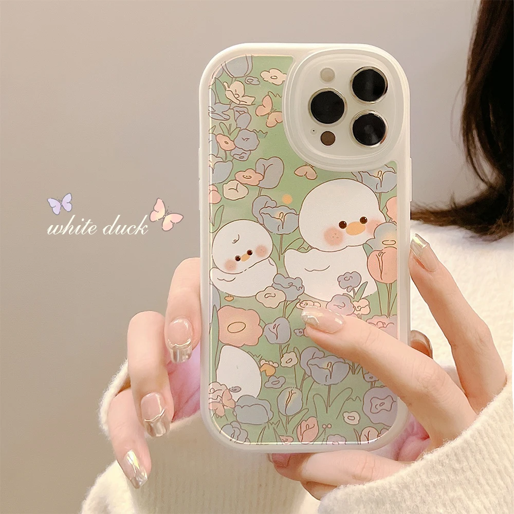 

Cartoon Duck Flower Bush Soft Lens Protective TPU Phone Case For iPhone 13 Pro Max 12 Mini 11 Xr Xs Max X 7 8 Plus Back Cover