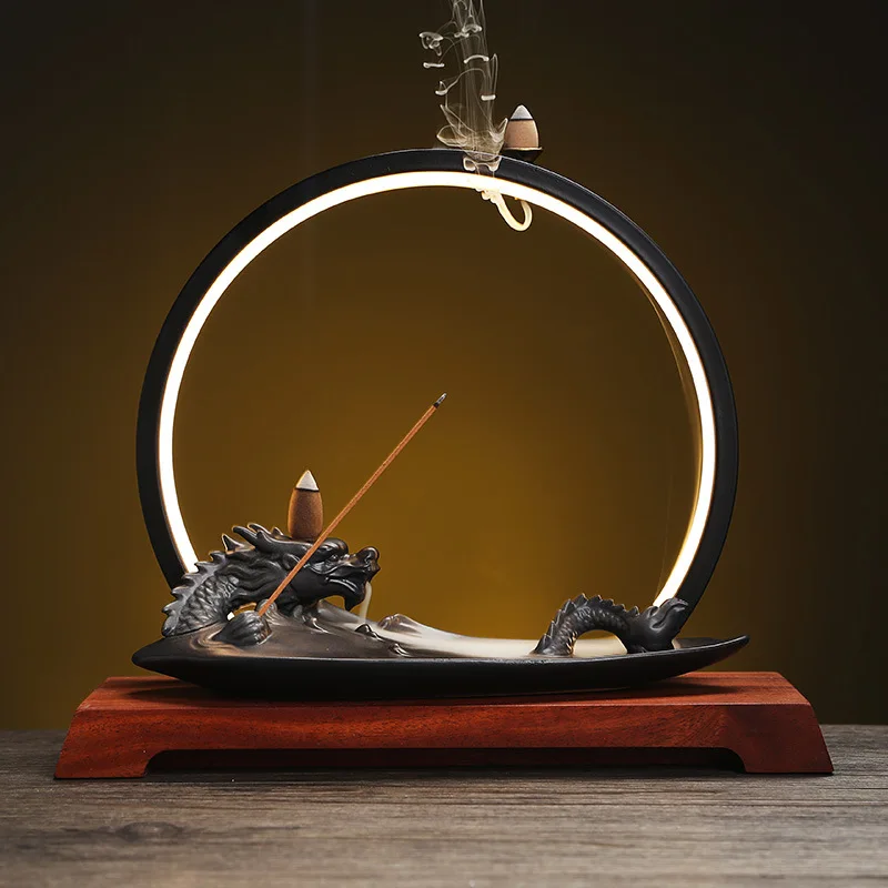 

Backflow Incense Burner Incense Stick Holder Led Dragon Aromatherapy Ornament Home Decor Yoga + 20Pcs Upgraded Incense Cones