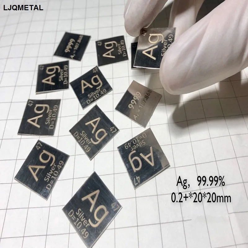 

20x20x0.2mm Carved Silver Sheet Periodic Table Specimen Collection Hobby