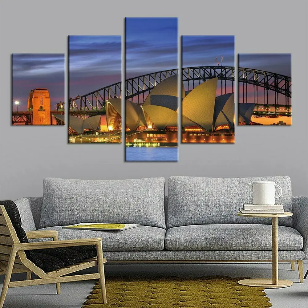 5 панелей, Сиднейский оперный театр, Австралия, Настенная картина, искусство, настенный плакат, домашний декор, картины без рамки, декор комнаты