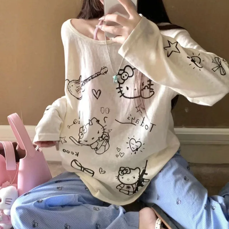Футболка Sanrioed женская с длинным рукавом тонкая свободная повседневная рубашка