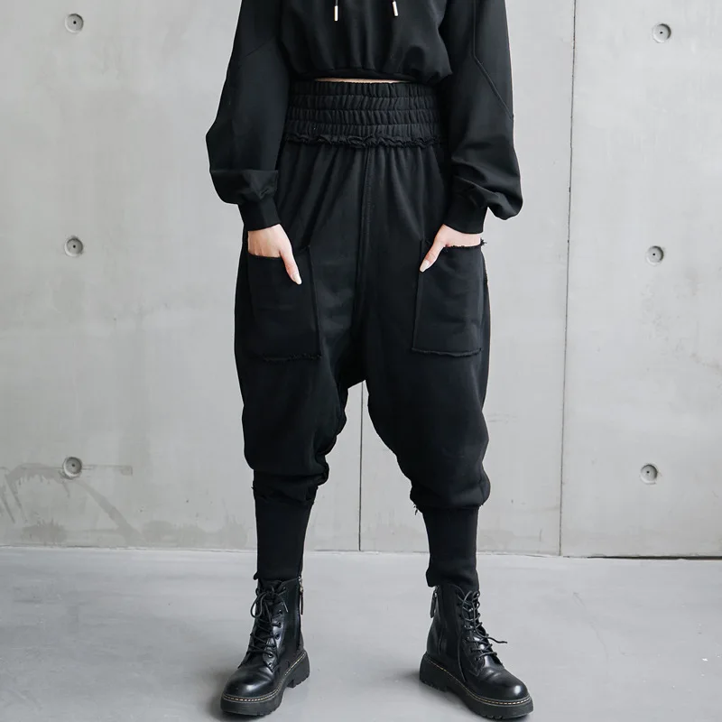 

SuperAen 2022 Harem Pants Spring Autumn High Waist Loose Black Casual Full Length Streetwear Women