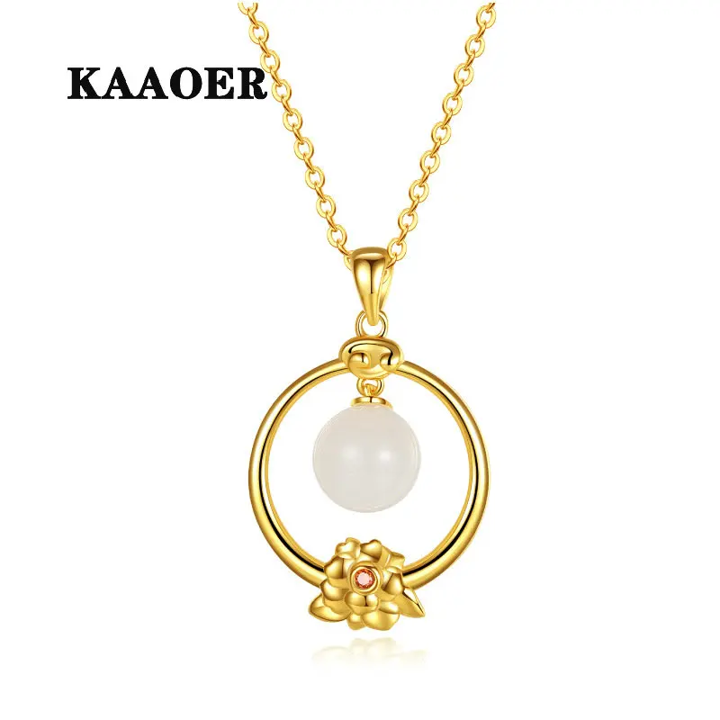 

KAAOER 2022 Новинка 100% S925 новое ожерелье из натурального нефрита с цветами и стразами женственность изысканный подарок на день матери