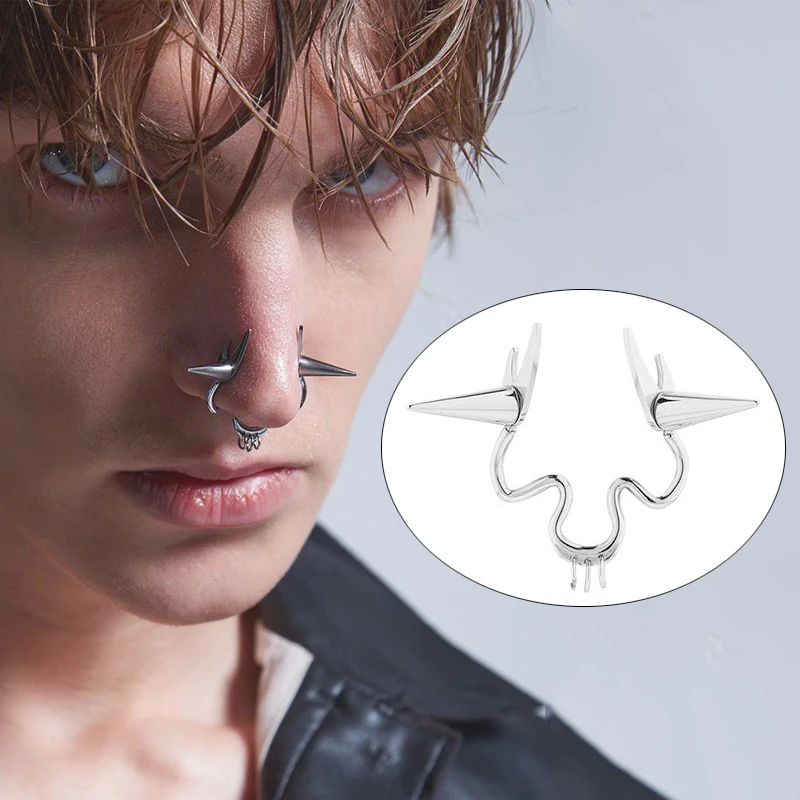 

Fake Piercings Nose Hoop Punk Pointed Cone Nose Ring Jewelry Unisex Gothic Nasal Ring Street Rock Design Accessories Gift