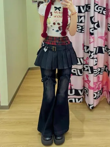 Neploe винтажная уличная одежда Harajuku персонализированные джоггеры для женщин American High Street поддельные брюки из двух предметов прямые брюки Moda