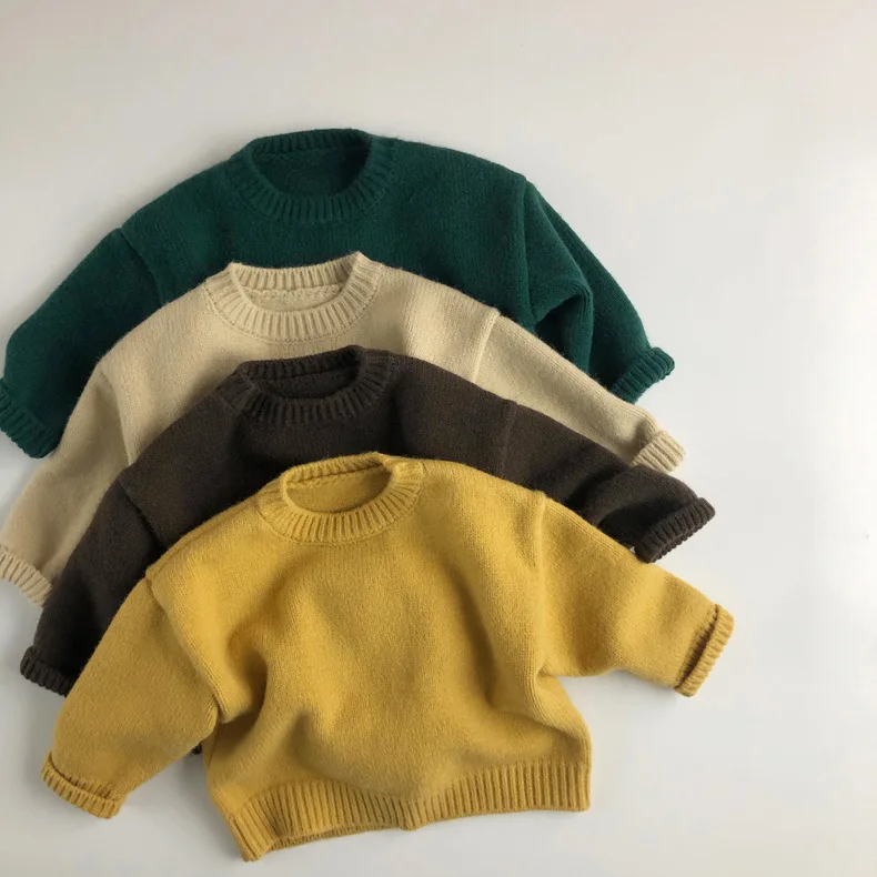

2022 New Baby's Round Neck Sweaters Autumn Winter Long Sleeve Pullovers Toddlers Knited Warm Sweaters Solid Color