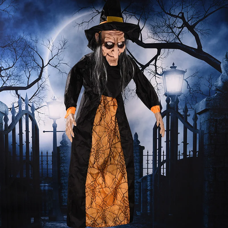 

New Halloween Witch Decor Glowing Sound Toys Voice Control Electric Hanging Ghost Horror Haunted House Props Bar Decoration