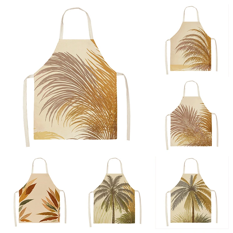 Льняной фартук для женщин бохо с принтом кофе