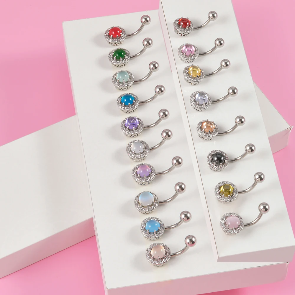 

14G Stainless Steel Zircon Round Stone Belly Button Ring Gradient Stone Navel Piercing Barbell Ombligo Piercing Body Jewelry