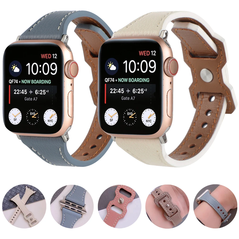 

Leather Strap For Apple Watch Ultra 8 49mm Band For iWatch Series 8 7 6 3 SE 5 41 45mm 44 40mm Women's Thin Bracelet Accessories