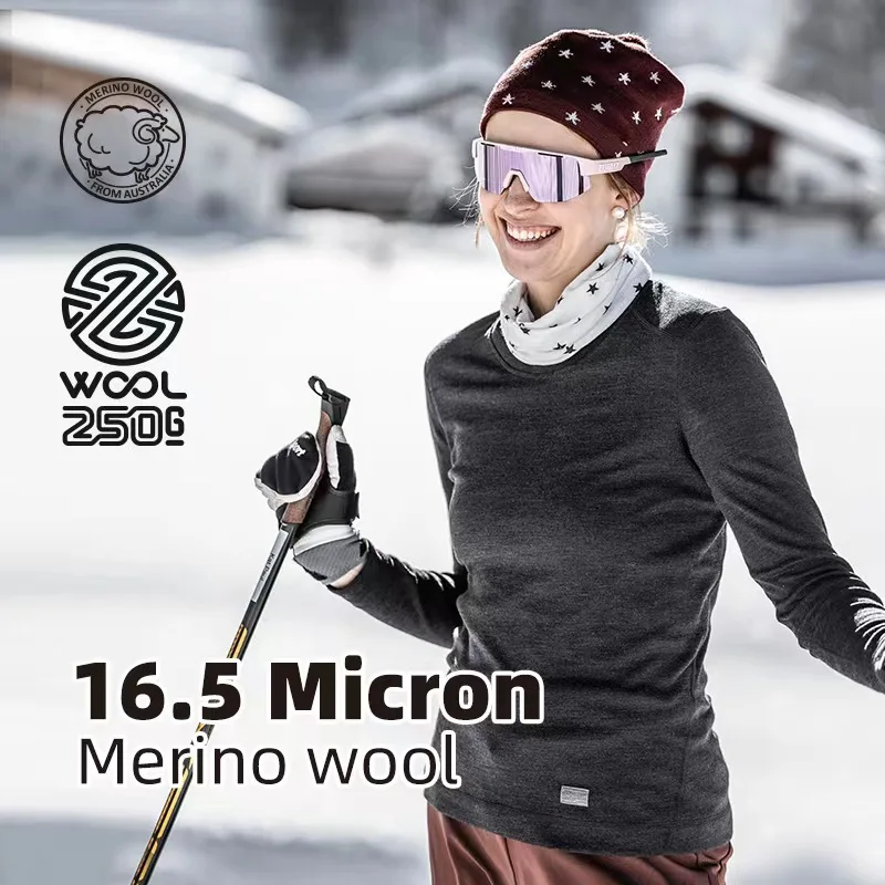 ZEALWOOD Loose Tops 16.5μm Merino Wool Basic Layer Round Collar Women's Long Slevee T-shirt Autum Winter Undershirts Casual