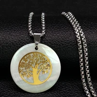 fashion tree of life shell stainless steel necklaces for women gold color chain necklaces jewelry arbol de la vida n18471s07