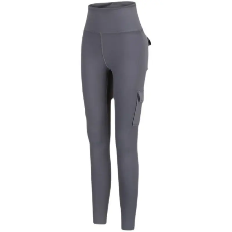 Invisible Open-Seat Pants Cargo Pants Lady Fitness Leggings with Pockets High Waist Peach Hip Tights Club Sexy Women‘s Clothing