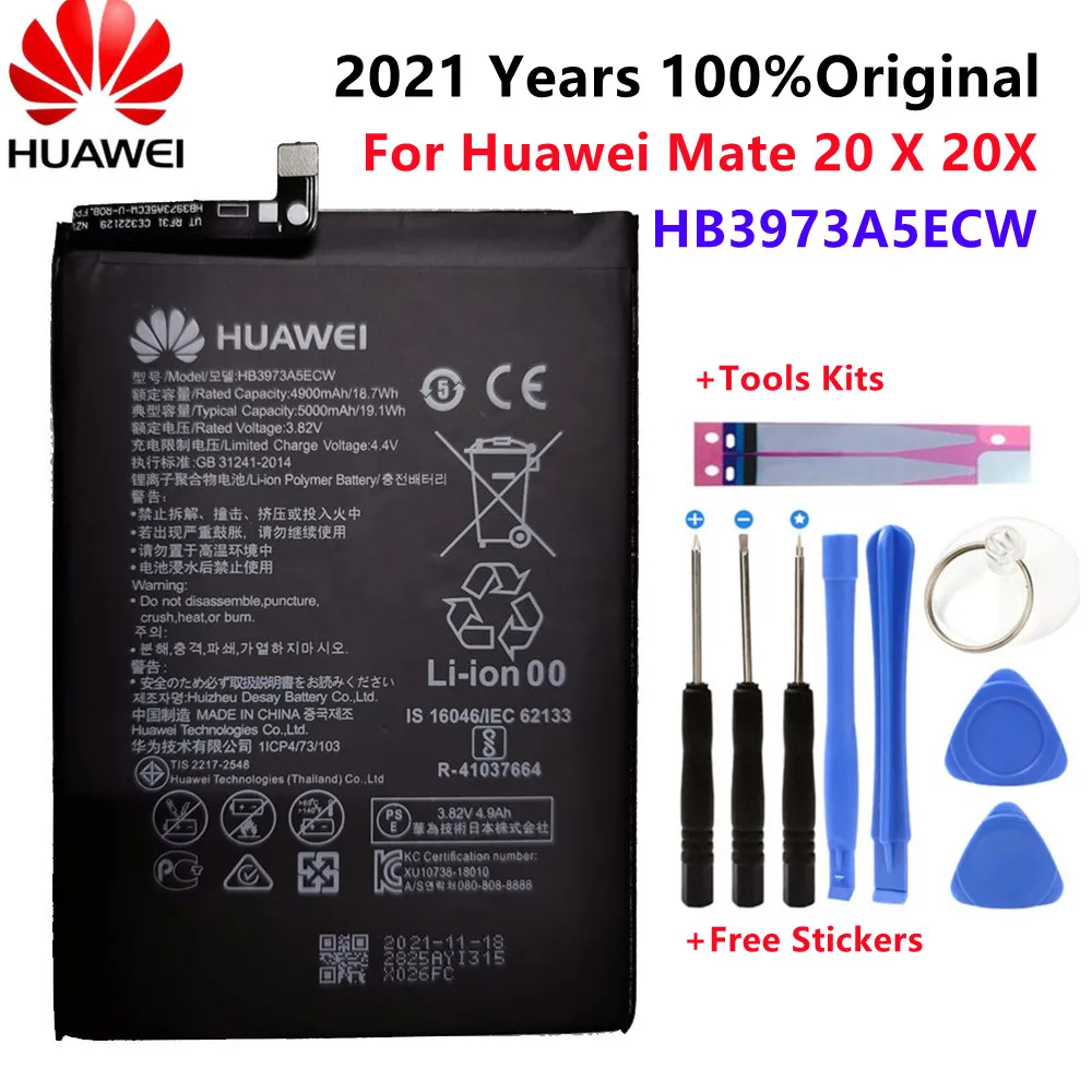 

100% Original Hua Wei Phone Battery HB3973A5ECW 5000mAh for Huawei Mate 20 X 20X Replacement Batteries Retail Package Free Tools