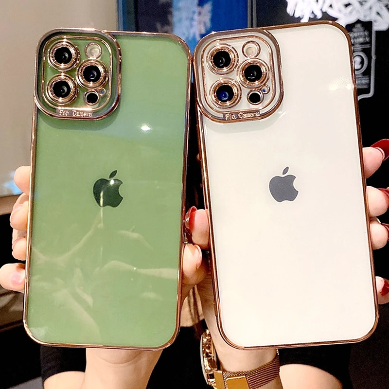 

Luxury Electroplated Transparent Phone Case For iphone 11 12 Pro Max XS X XR 7 8 Plus SE 2020 Soft Bumper Back Cover