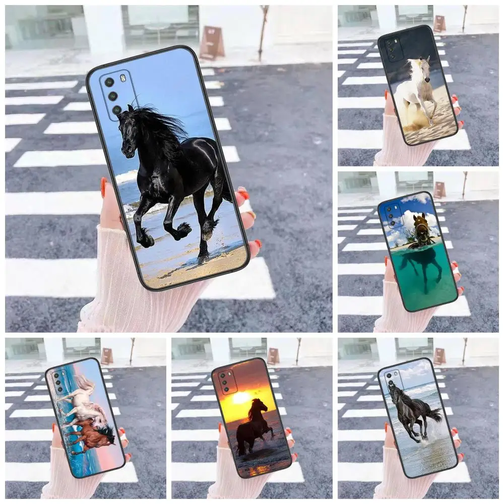 Black Coque Trend For Xiaomi Redmi Note 5 6 7 8 8T 9 9S 9T 10 10S 11 11S Pro Max 5G Horses Running On The Beach Going Cheap