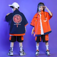 kid kpop hip hop clothing print oversized short sleeve shirt summer casual cargo shorts for girl boy jazz dance costume clothes