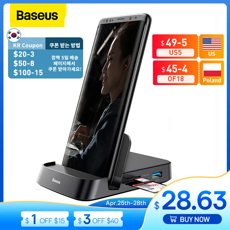 

2022 New Baseus USB C HUB Dex Station to USB 3.0 HDMI-compatible USB HUB for Samsung S20 Note 20 Huawei P40 Mate 30 Type C Dock
