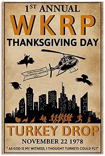 rplne nd Турция Metl Sgn Frst nnul Wkrp Thnksgvng Dy Drop Забавный плакат Vntge Prnt Wll Плакат Ретро Plque Для