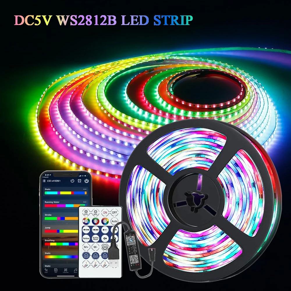 Фото Dc5V Rgbic Ws2812B Usb Led Strip Light Magic Color Bluetooth App Control 1-30M Led Ape Гибкая лента Лампа Диод Подсветка телевизора №1