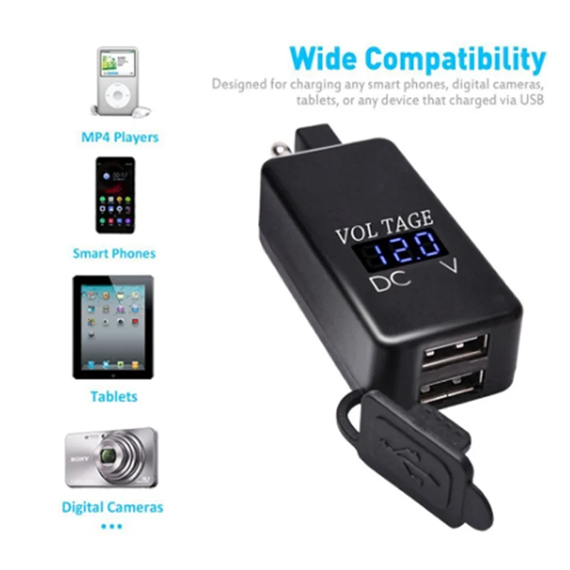 

SAE to USB Adapter with Voltmeter Motorcycle Quick Disconnect Plug with Waterproof Dual USB Charger for Smart Phone