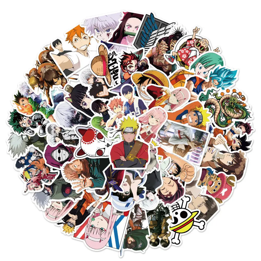 

50Pcs Mix Anime One Piece Dragon Ball Naruto Nezuko Stickers Graffiti Kids Toy Skateboard Phone Laptop Luggage Sticker Decal