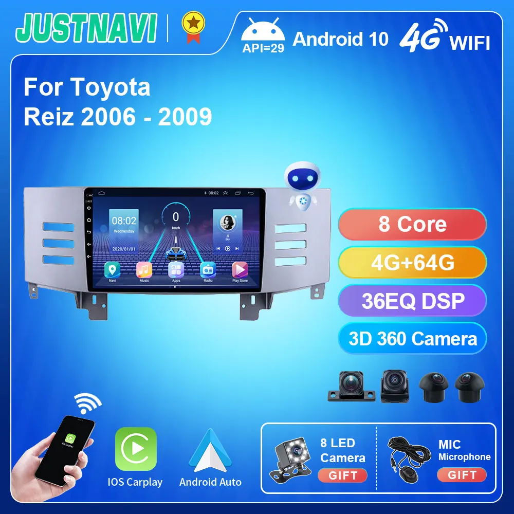 

JUSTNAVI 4G 64G Stereo For Toyota Reiz 2006 - 2009 BT Multimedia Video Player Carplay Navi GPS No 2 Din DVD IPS Touch 1024*600P