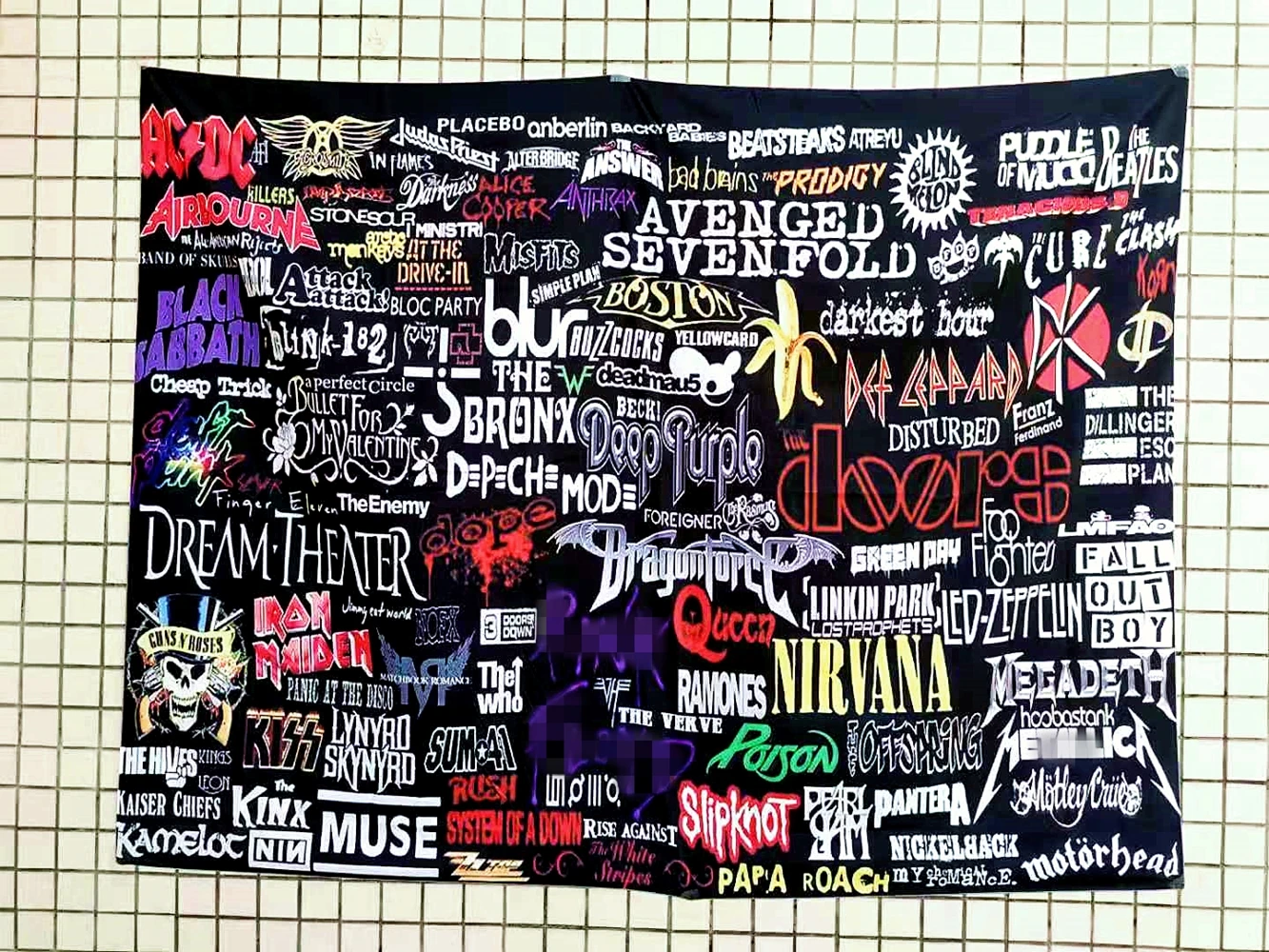 

Large Rock and Roll Band LOGO Collection Metal Music Posters Wall Art Flag Banner Tapestry Canvas Painting Home Decor 150X200 CM