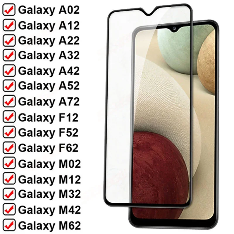 

9D Full Tempered Glass For Samsung Galaxy A02 A12 A22 A32 A42 A52 A72 F02S F12 Screen Protector M02 M12 M32 M42 M62 F52 F62 Film