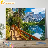 chenistory coloring by number snow mountain tree landscape kit for adults handpaint painting by number drawing on canvas home de