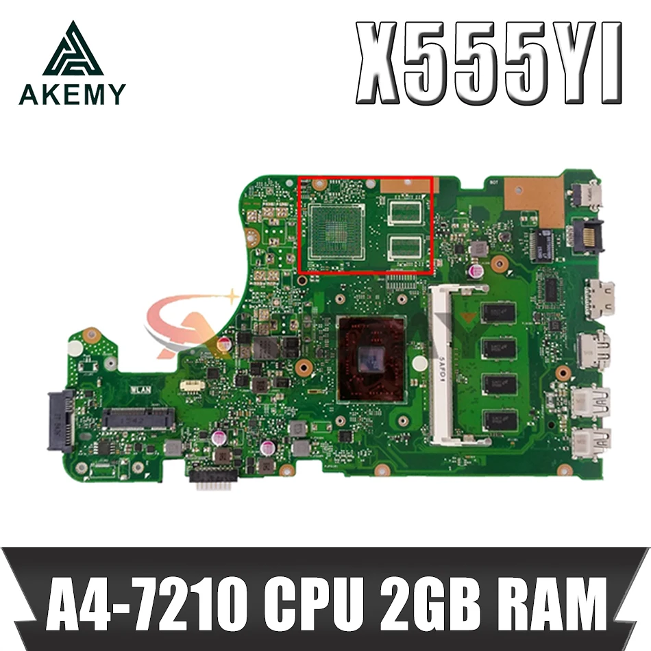 

Akemy For ASUS X555DG X555YI X555Y x555d original motherboard X555YI notebook mainboard with A4-7210 CPU 2GB RAM test full 100%