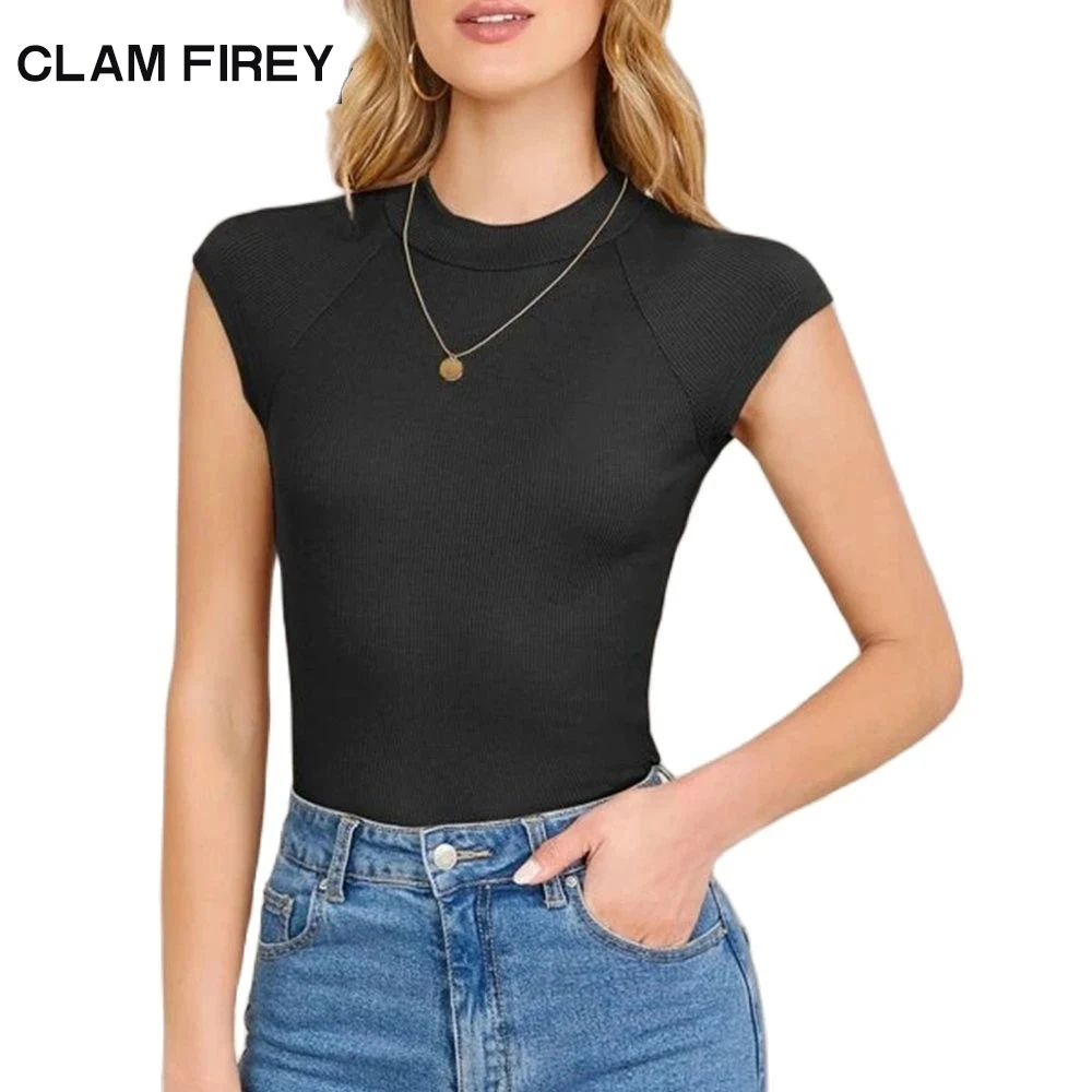 Женские сексуальные топы CLAM FIREY, черные повседневные облегающие Базовые Женские топы без рукавов с круглым вырезом