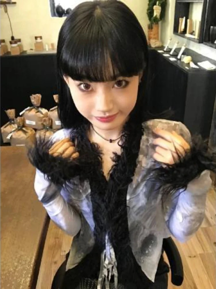 Y2k эстетические Лоскутные пушистые бандажные кардиганы Модные Винтажные