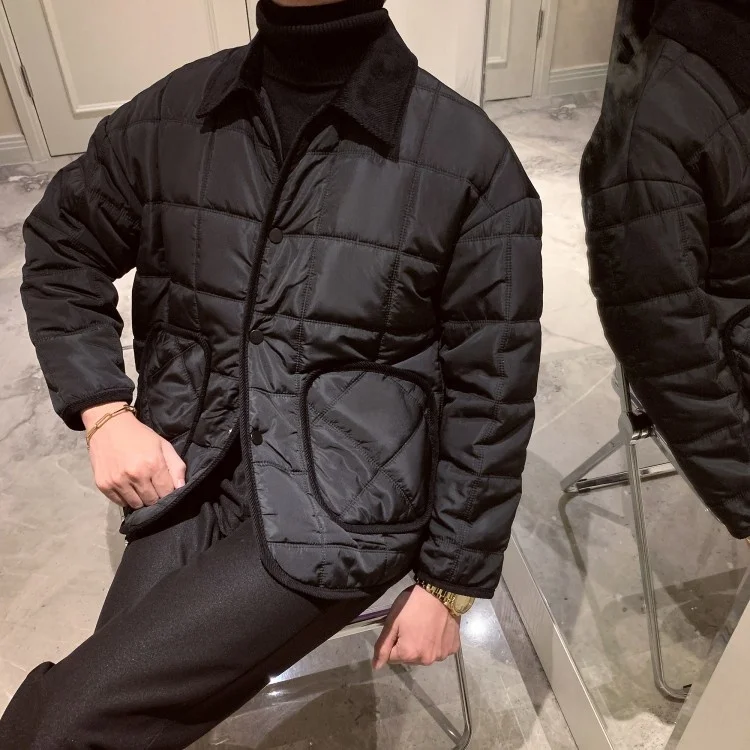 

Winter Men Thick Warm Parkas Single Breasted Loose Fit Cargo Jacket Oversized Casual Streetwear Coat Male Vintage Work Overcoat