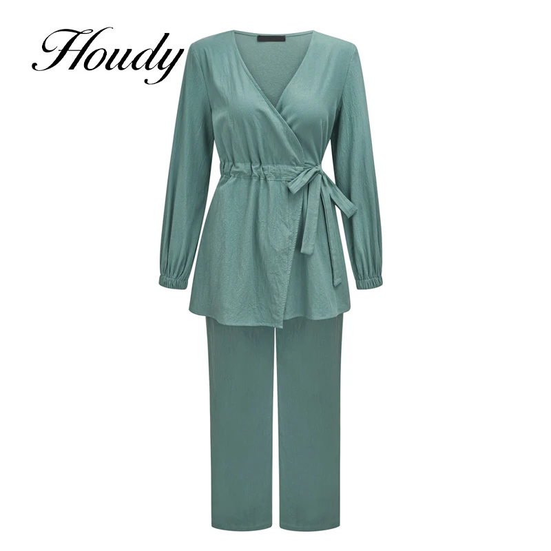 

2022 Fashion Elegant Ladies Suit Women Long Shirt Tunic Pants Suit 3/4 Cuff Belt Satin Faldas Saia High Waist Jupe Suit