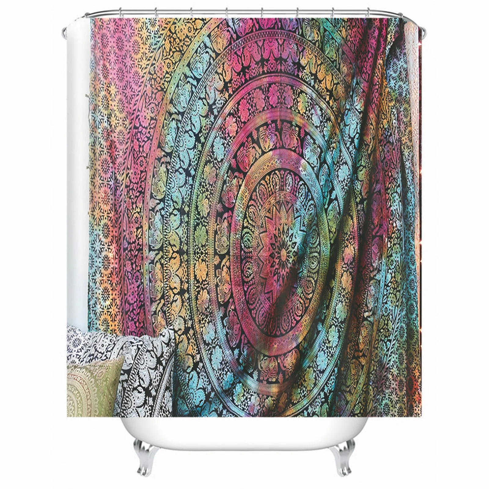

Shower Curtain Inside Polyester Circle Flower Pattern Pink Mold & Mildew Resistant Waterproofwith Rustproof Grommets Hooks