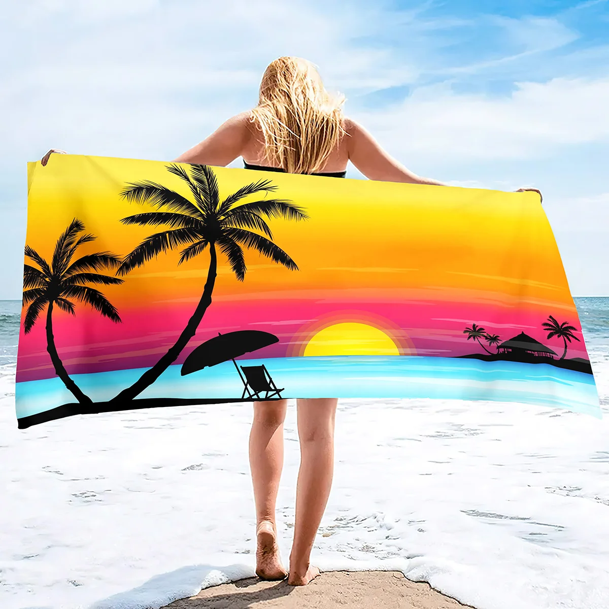 

Sunset Scenery Beach Towel Oversized Thick Sand Free Microfiber Beach Towel Super Absorbent Coconut Tree Adults Swim Bath Towels