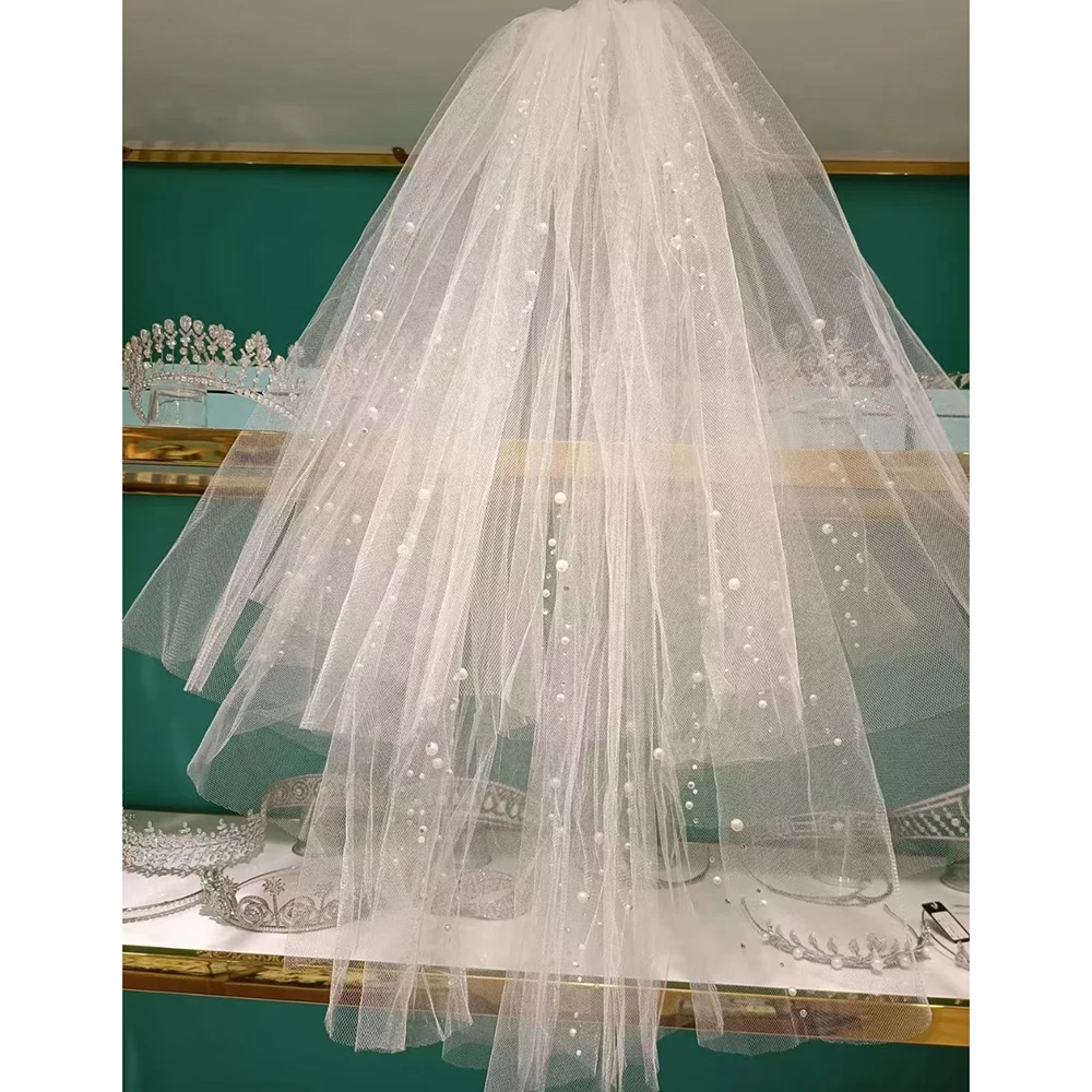 

Two-Layer Cut Edge Beaded Wedding Veil Short Simple Daily Decoration Accessories Wedding Photo Veil