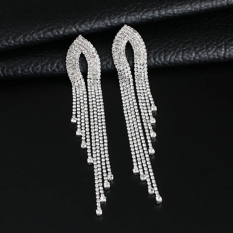 

European and American New Diamond Tassel Long Earrings Simple Multi-layer Temperament Exaggerated Earrings Wholesale