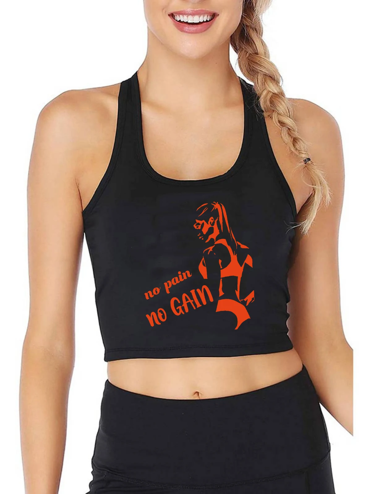 

No Pain No Gain Design Sexy Slim Fit Crop Top Women's Gym Sports Fitness Training Tank Tops Cotton Breathable Camisole