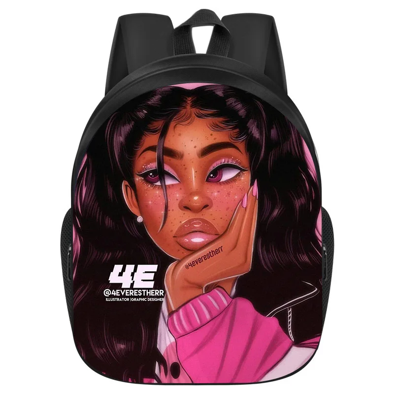

African Girl Printed School Bag Children Zipper Backpack Large Capacity Outdoor Sports Travel Bag Boys and Girls Birthday Gift