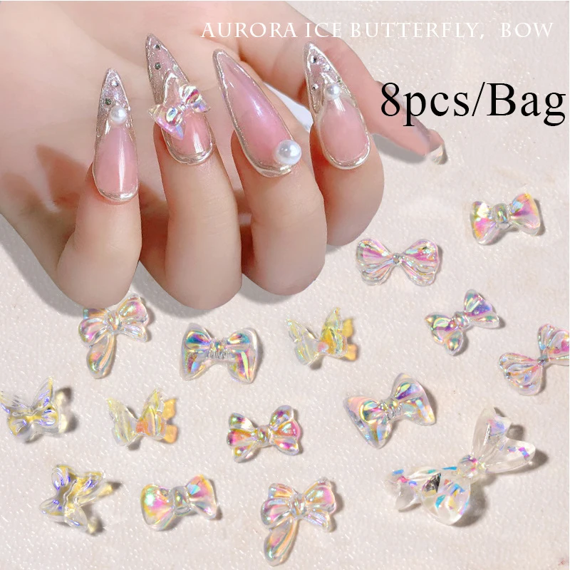 

8 шт. подвески для ногтей Роскошные 3D самодельные Украшения для ногтей Аврора Луки кристалл ювелирные изделия Лента Бабочка красота маникюр...