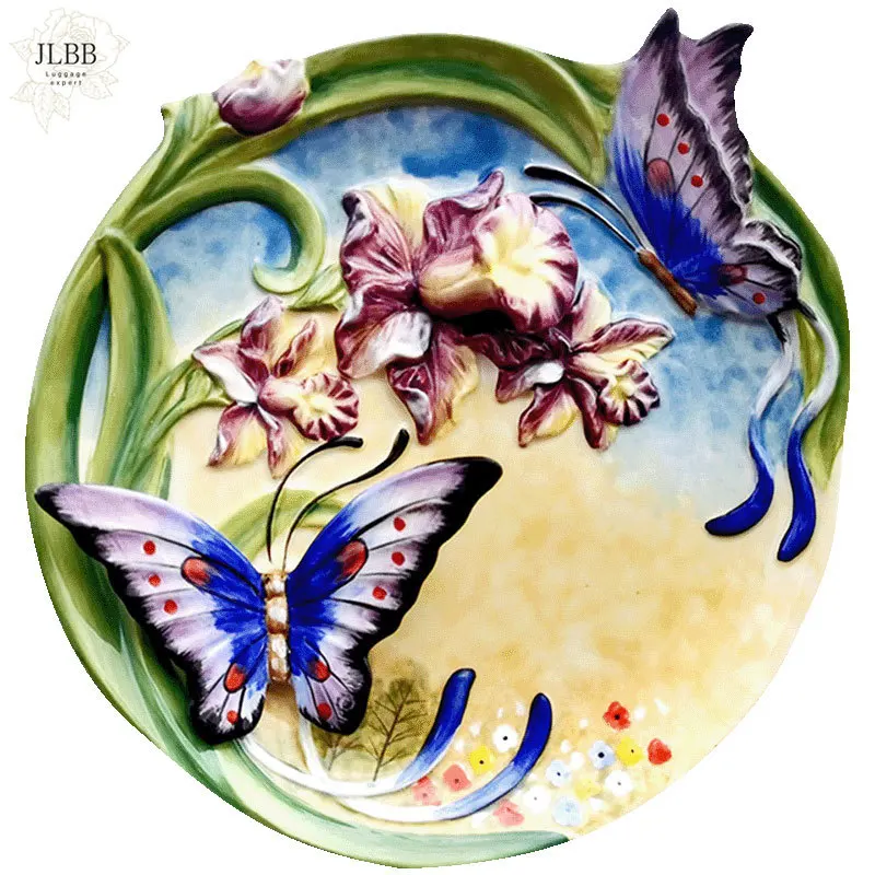 

8 Inch Hand-painted Ceramic Wall Hanging Plate Decorative3D Butterfly Art Handmade Collectible Home Living Room Hotel Decor Gift