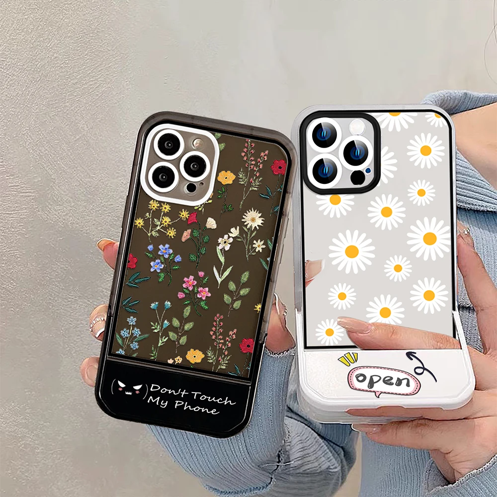 

Floral Daisy Stand Holder Case for iPhone 14ProMax 14Plus 13 12 11 Pro Max Transparent Soft Silicone Fundas Luxury Carcasa